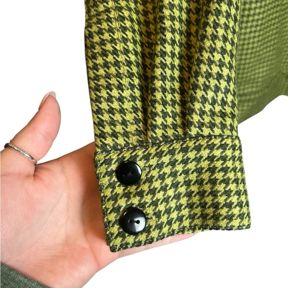 Vintage RARE Wool J Crew Green Houndstooth Retro 60s Inspired Size Small - Picture 2 of 7